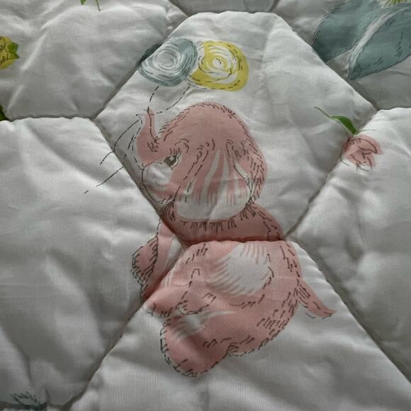 Vintage Pastel Quilted Baby Blanket comforter Elephant Bunny Kitty Horse - Picture 5 of 10